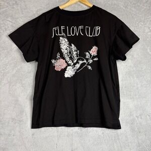 ✨ 2/$35 Brunette The Label Self Love Club Black Graphic Tee Bird Roses M/L